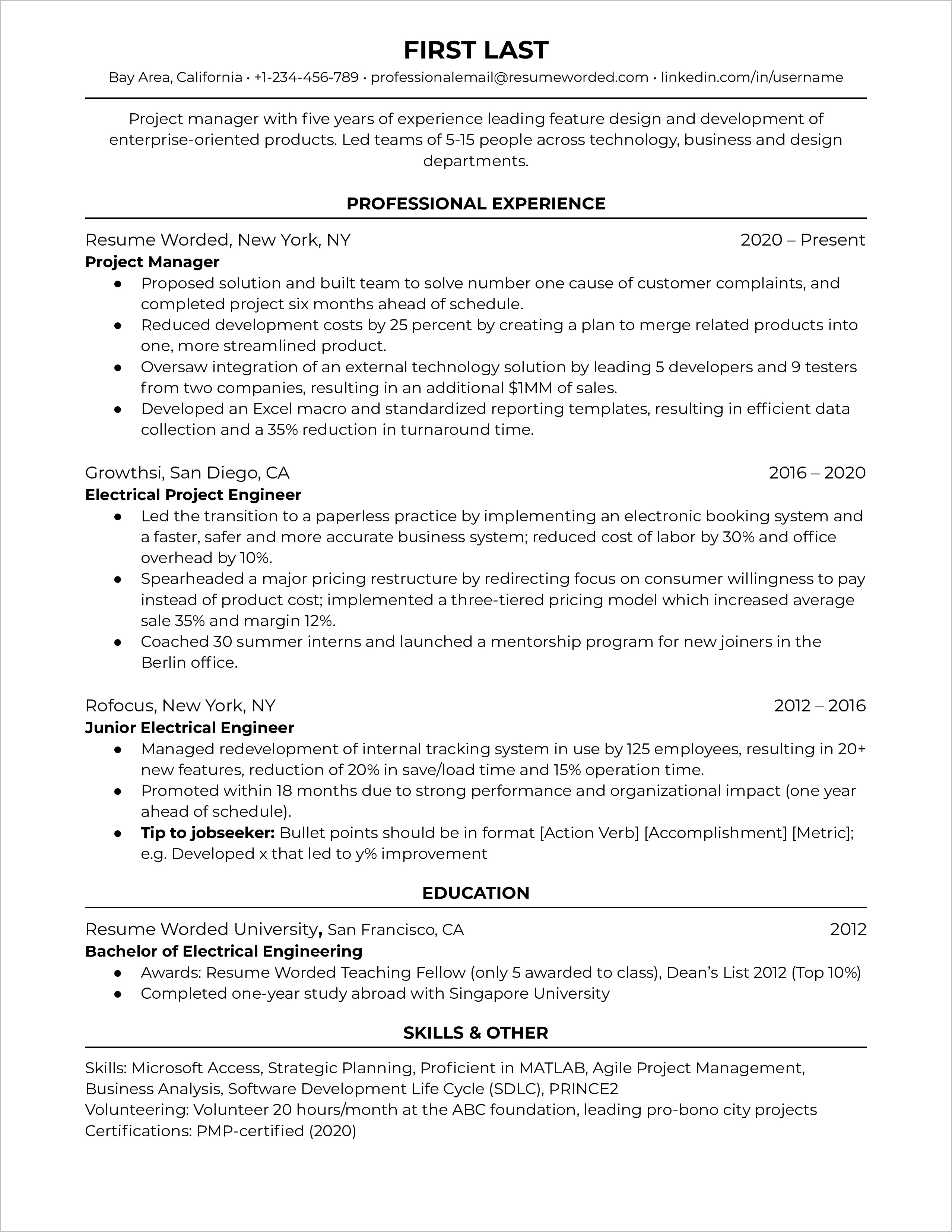 Sample Of Project Included In Resume