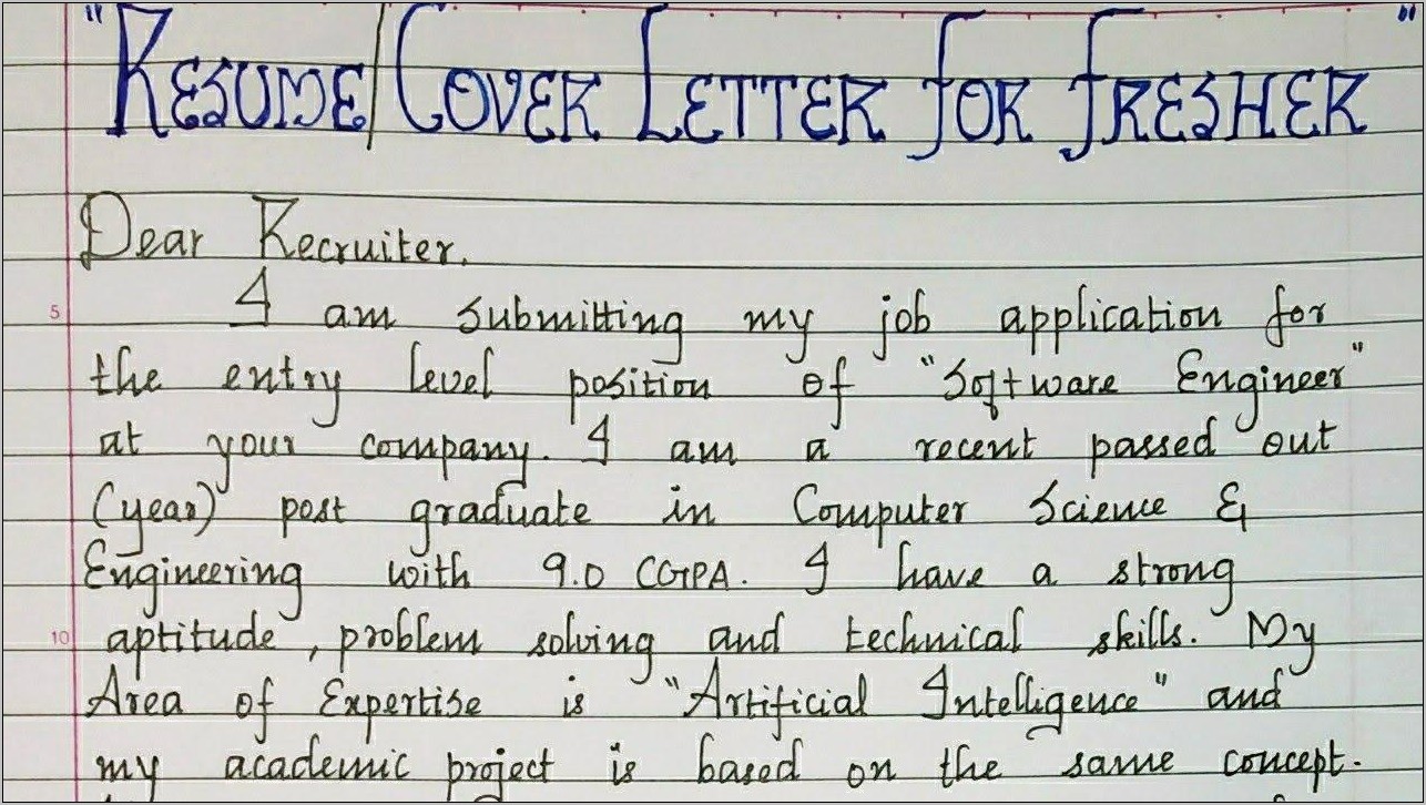 Sample Of Resume Cover Letter For Freshers