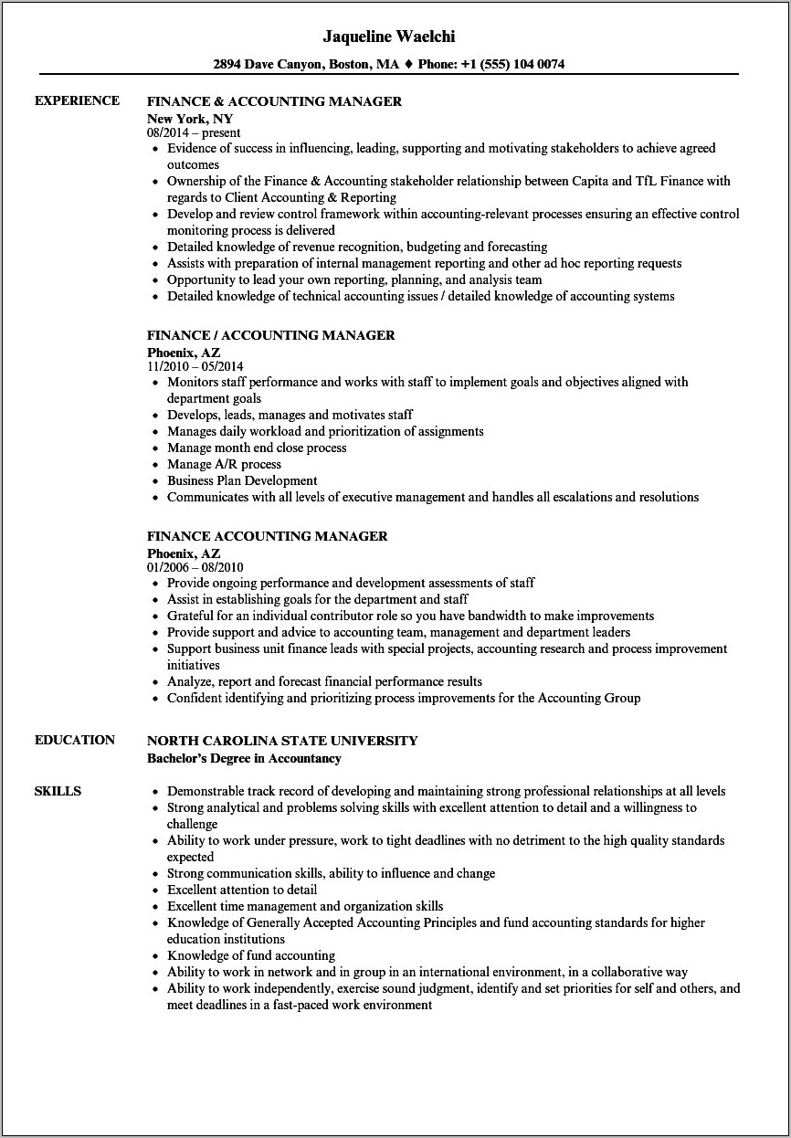 Sample Of Resume For Account Manager