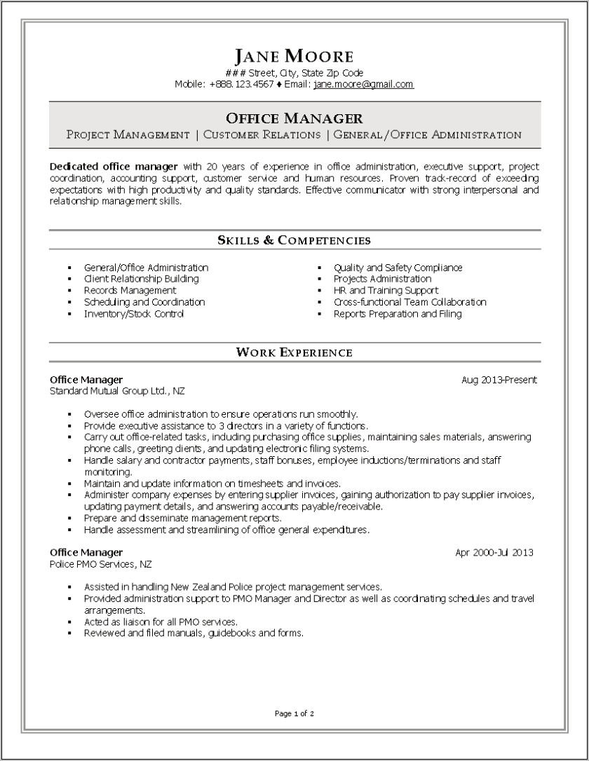Sample Of Resume For Administration Manager