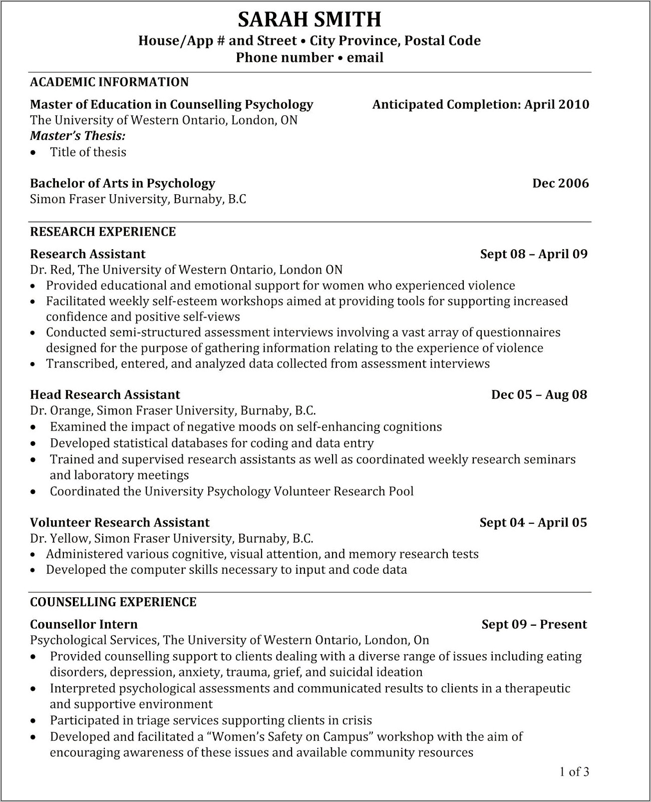 Sample Of Resume For Applying University