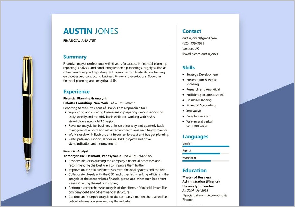 Sample Of Resume For Financial Analyst