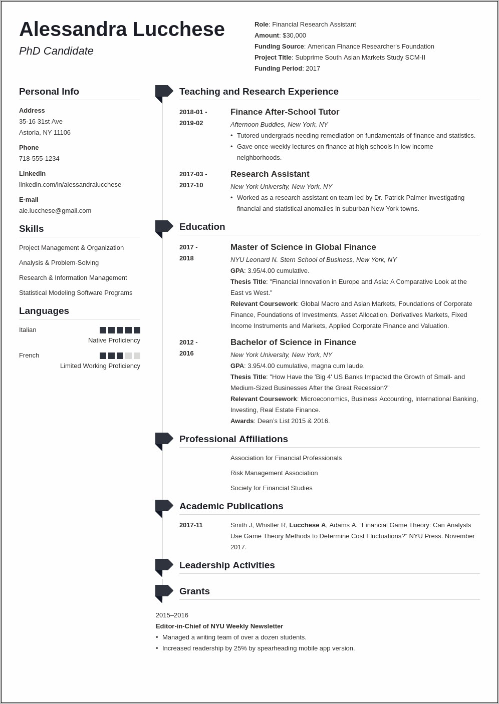 Sample Of Resume For Graduate School Application