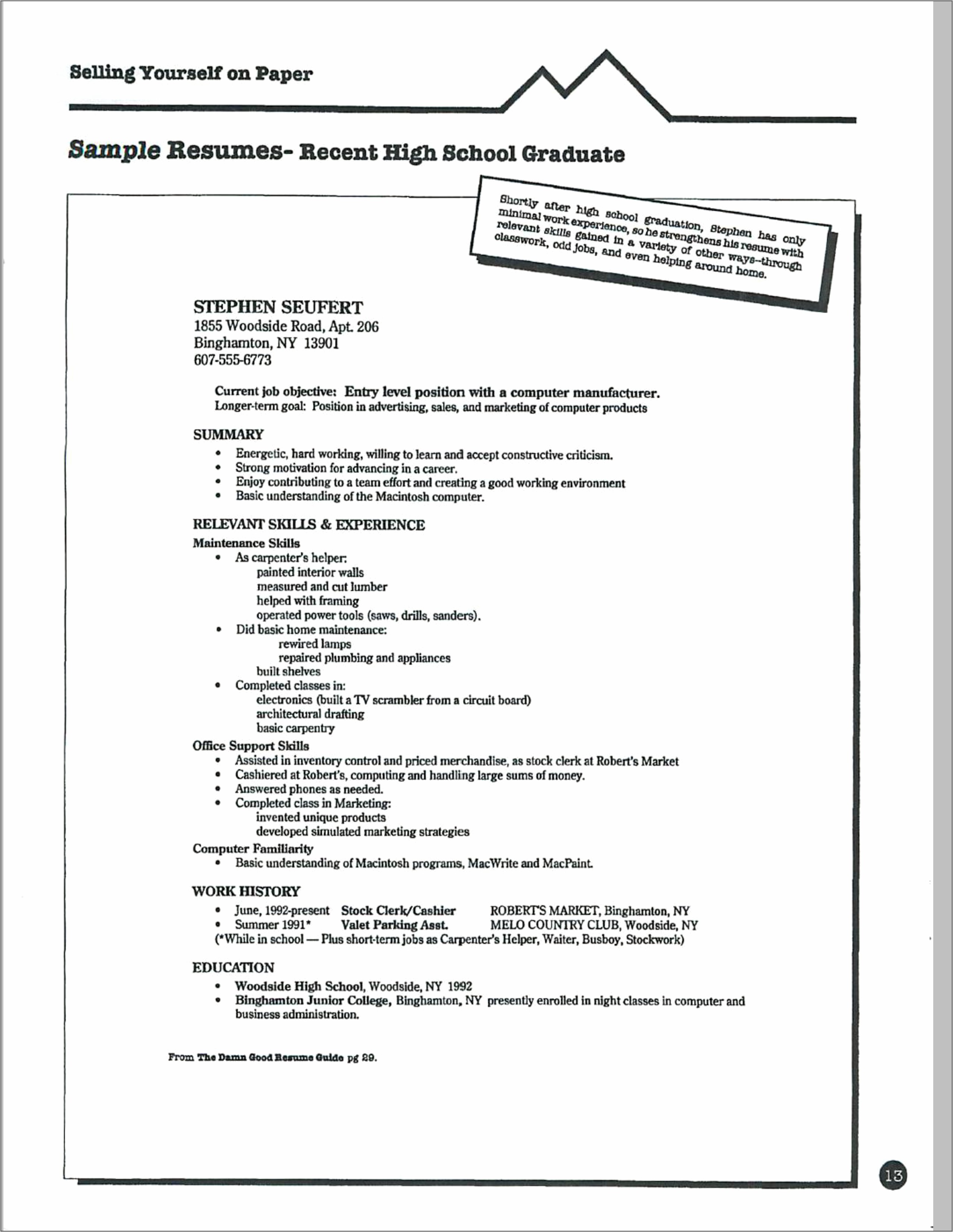 Sample Of Resume For Highschool Graduate