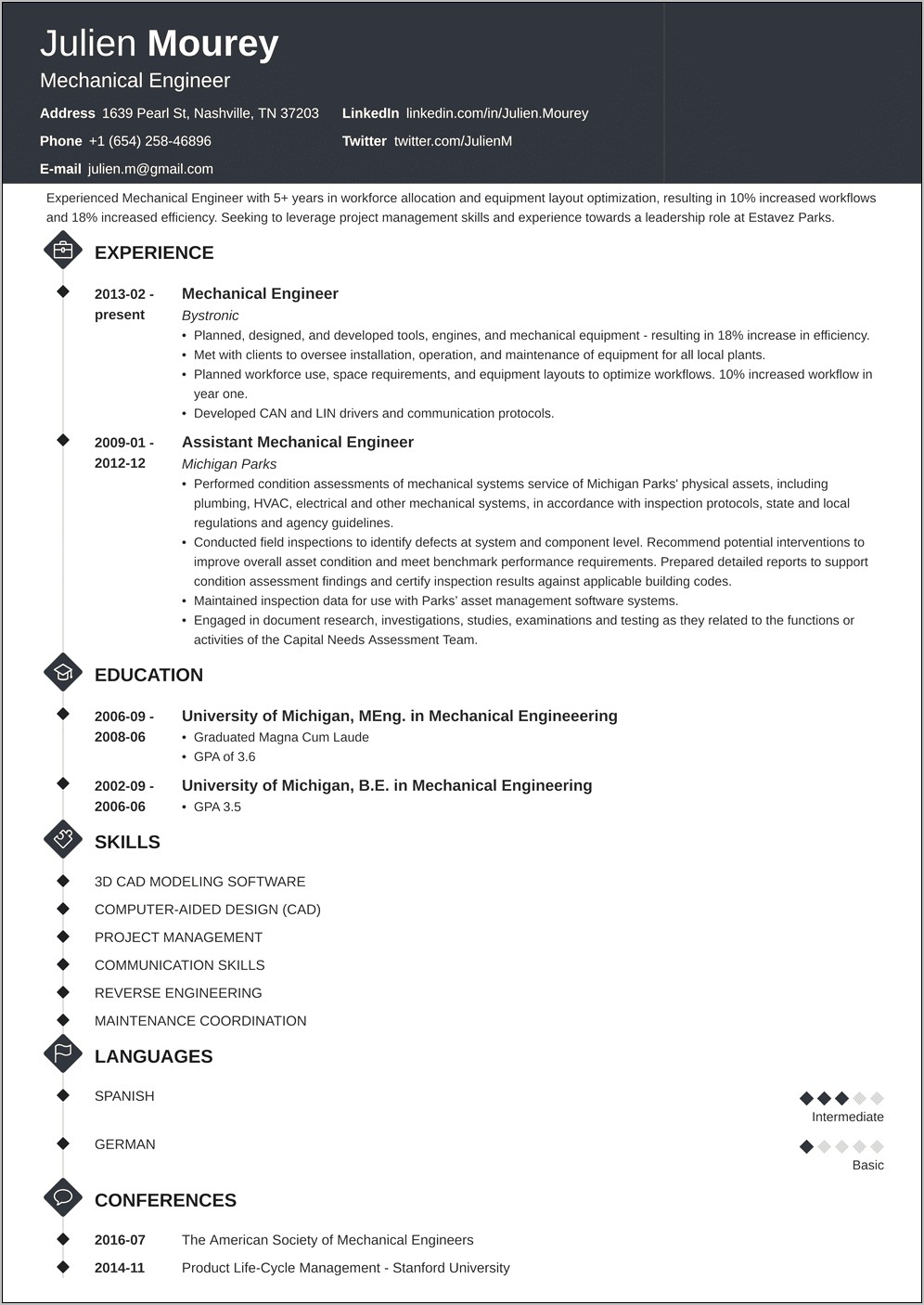 Sample Of Resume For Mechanical Engineering Undergraduate