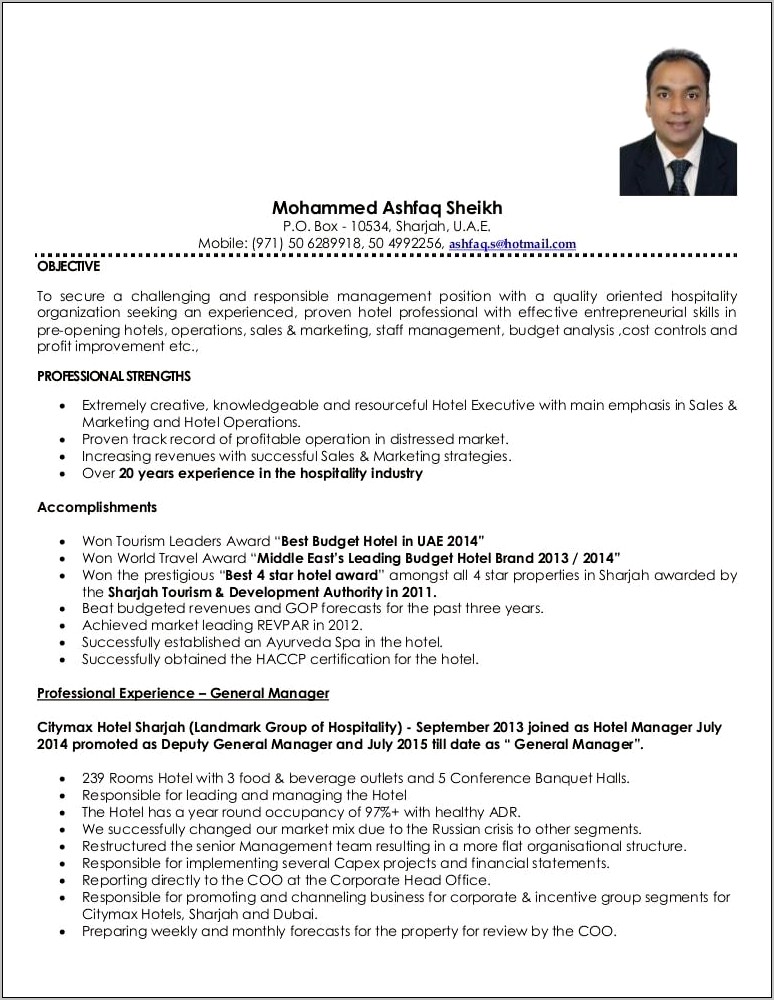 Sample Of Resume For Sales Manager General Manager