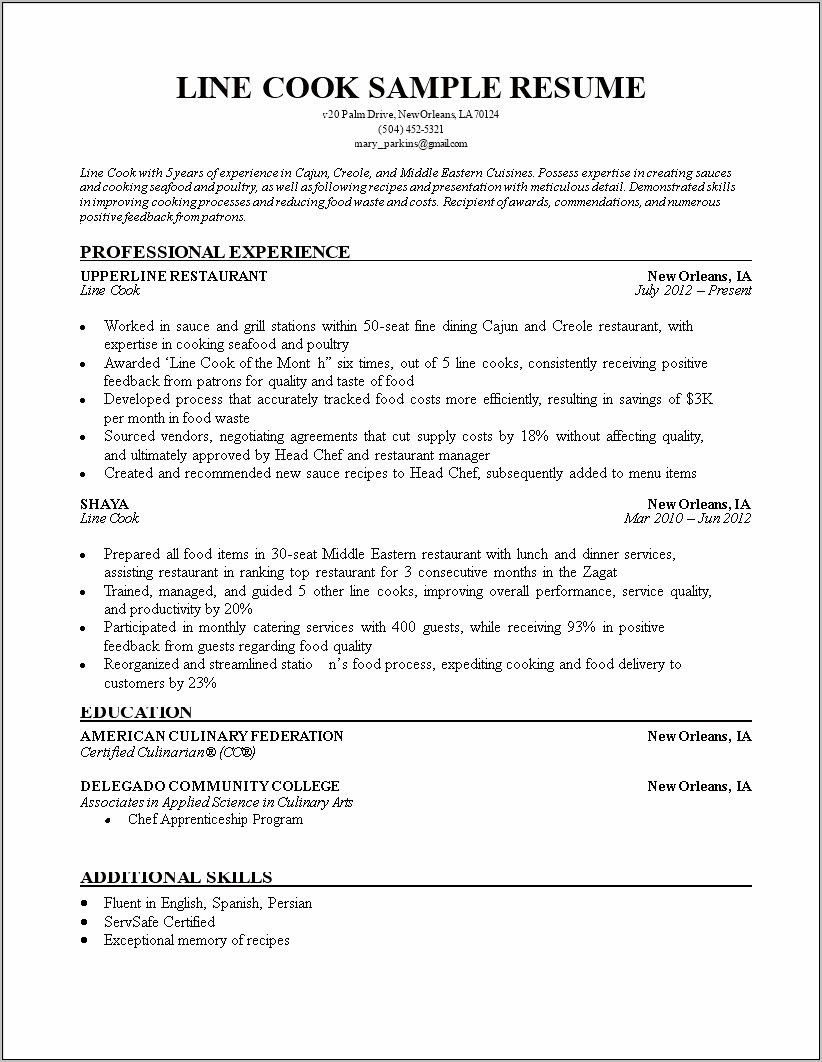 Sample Of Resume For Spanish Position