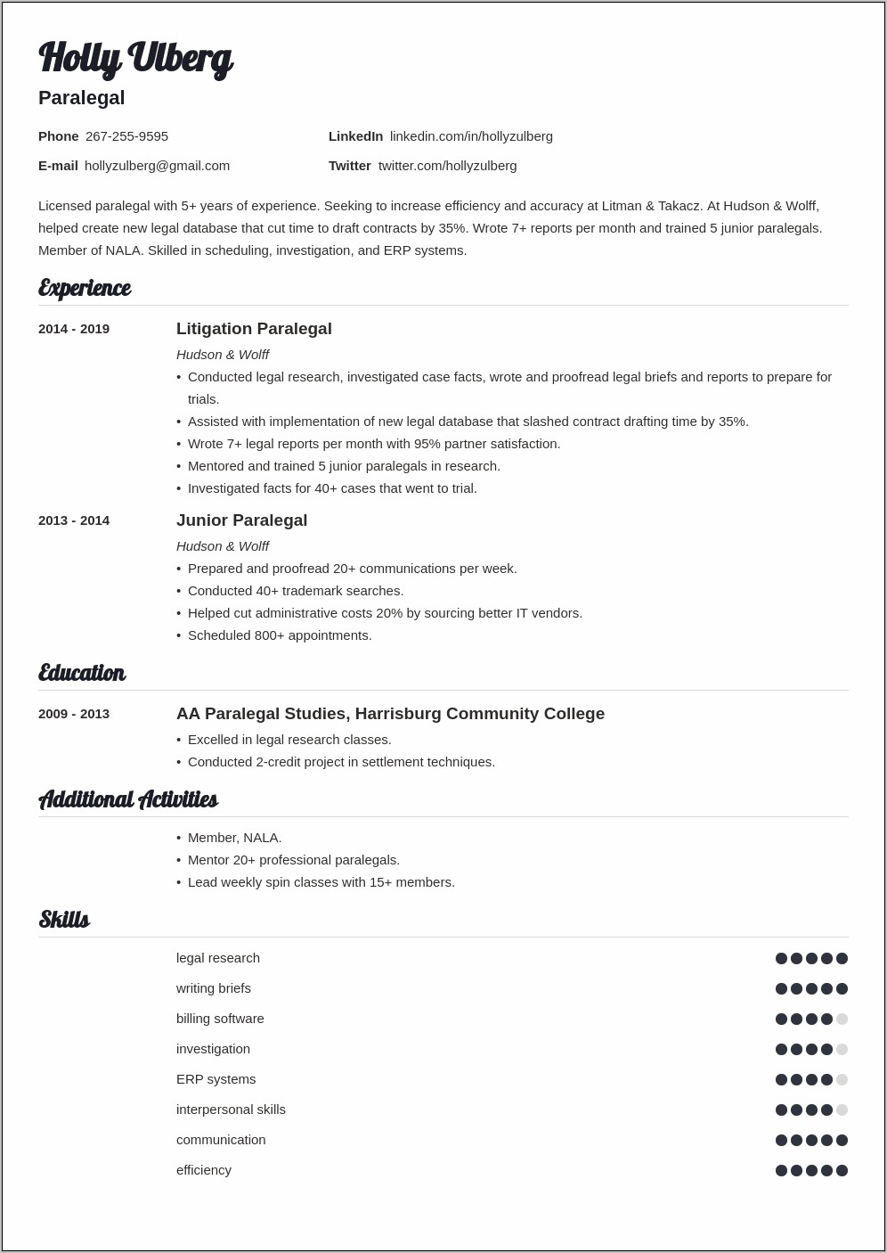 Sample Of Resume Objective For Paralegal