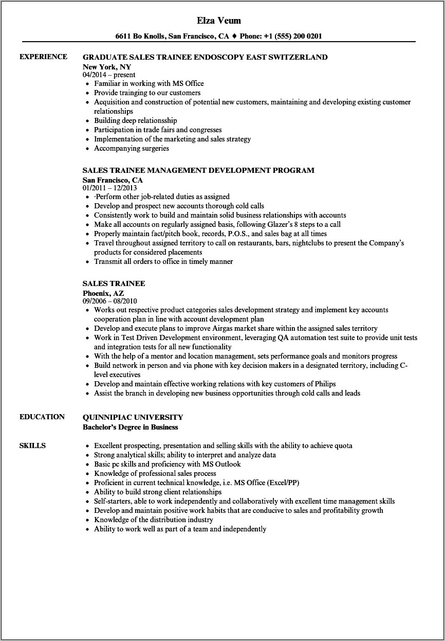 Sample Of Resume Of Chicken Plant Management Trainee