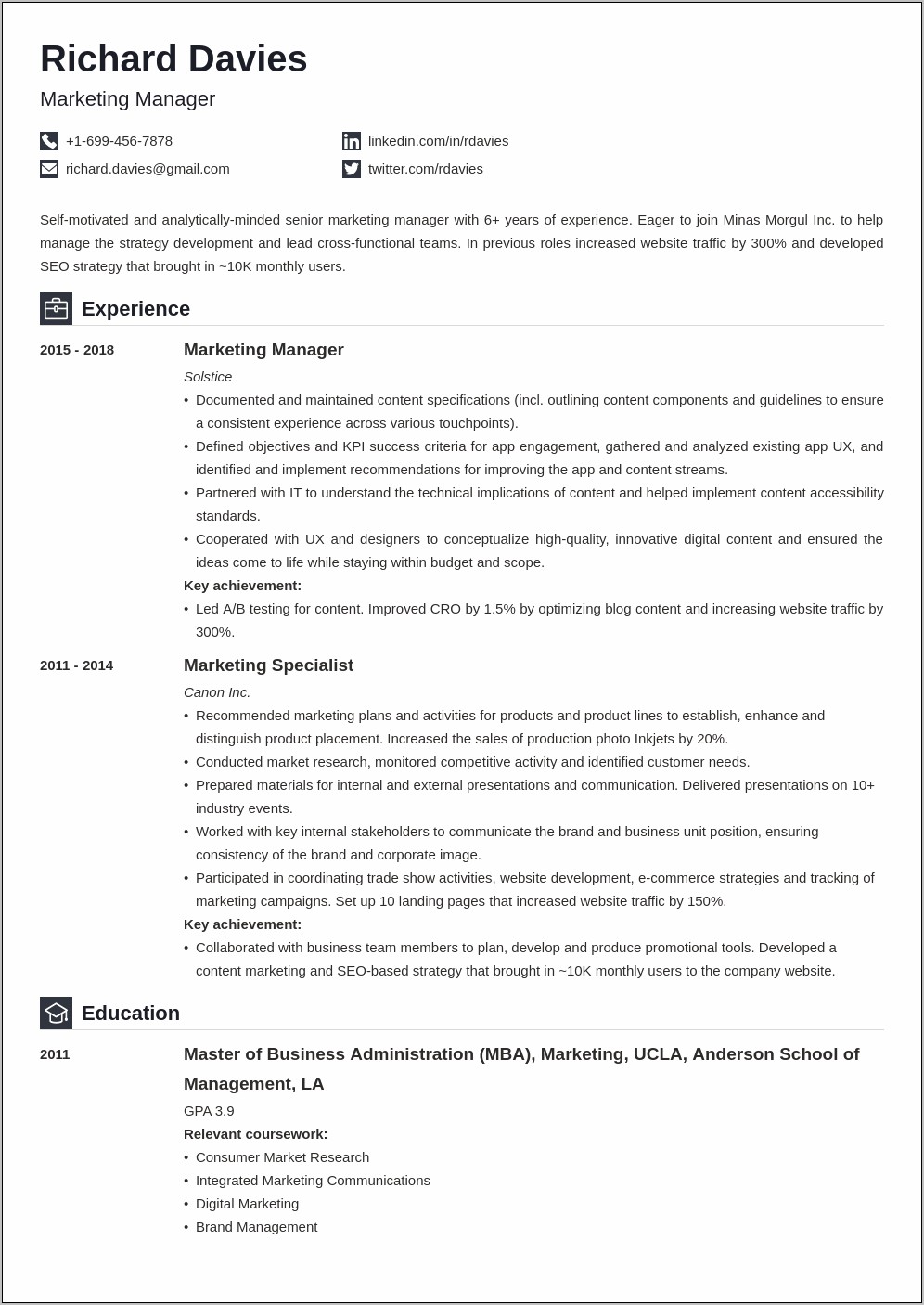 Sample Of Resumes To Include In Marketing Materials