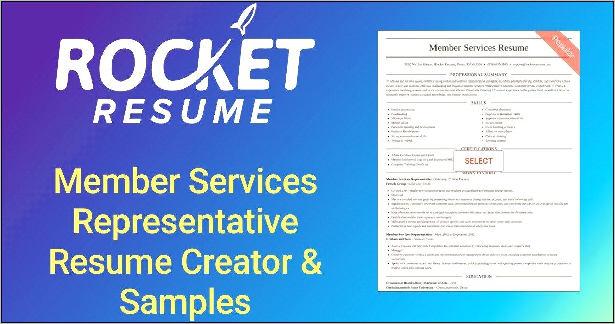 Sample Of Simple Resume Of Member Service Representative