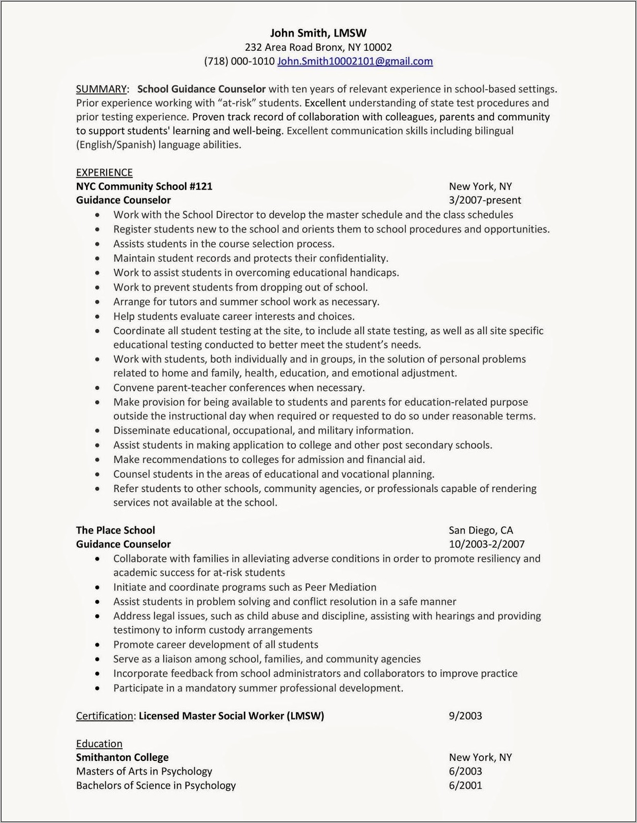 Sample Of Substance Abuse Counselor Resume