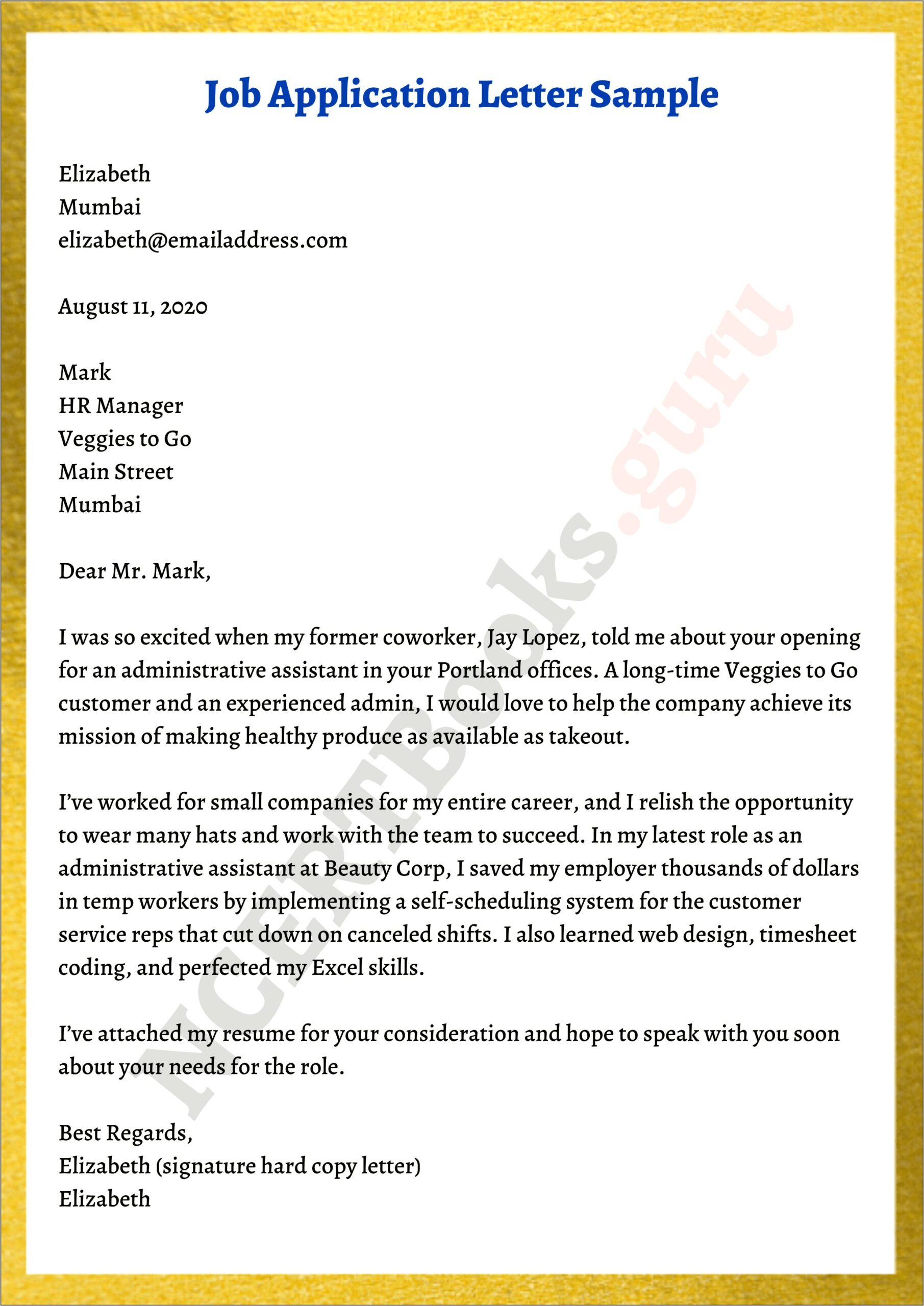 Sample Of Writing A Resume Letter For Job