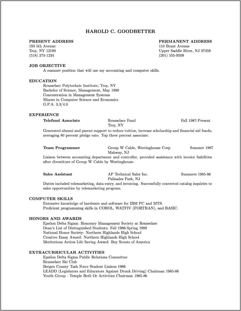 Sample Political Science Resume Wake Forest