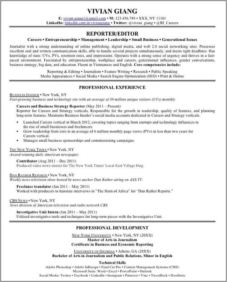 Sample Professional Profiles For Public Librarian Resume