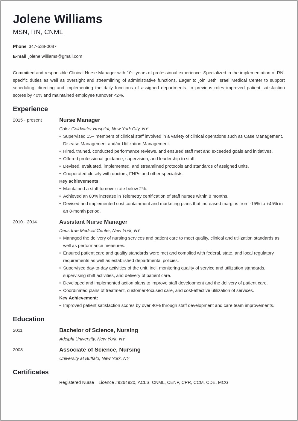 Sample Professional Summary On Resume For Nurse