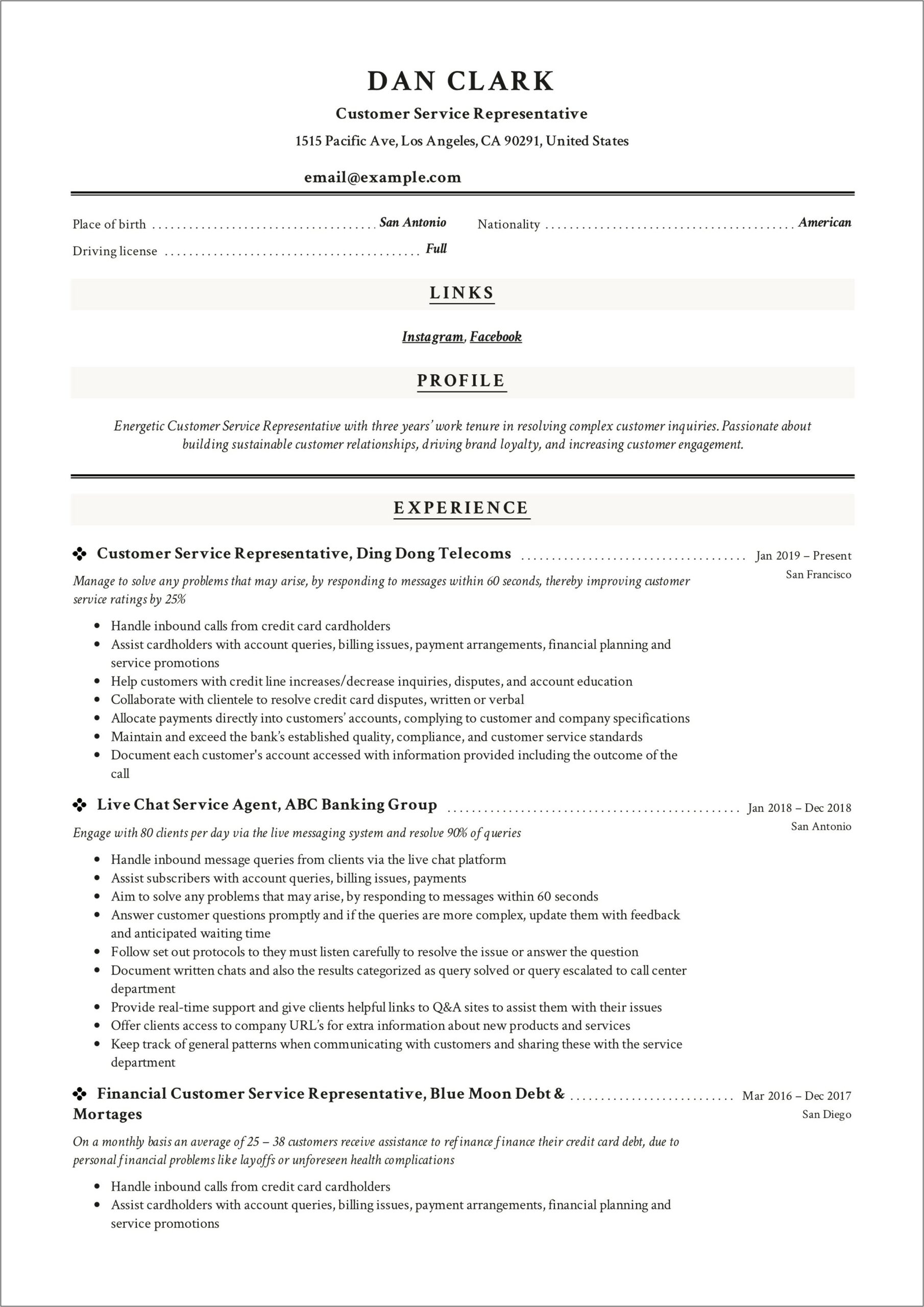 Sample Resume Accomplishments For Senior Customer Service Representative