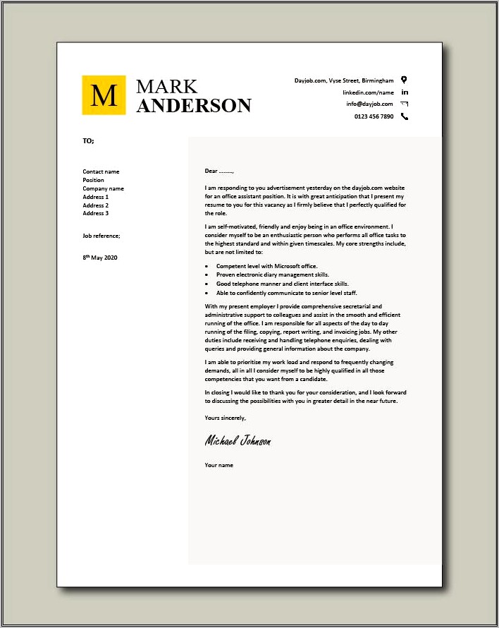 Sample Resume Administrative Assistant Cover Letter