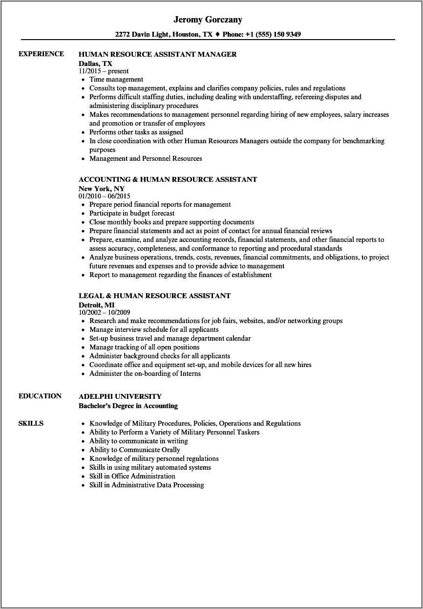 Sample Resume Administrative Assistant Human Resources
