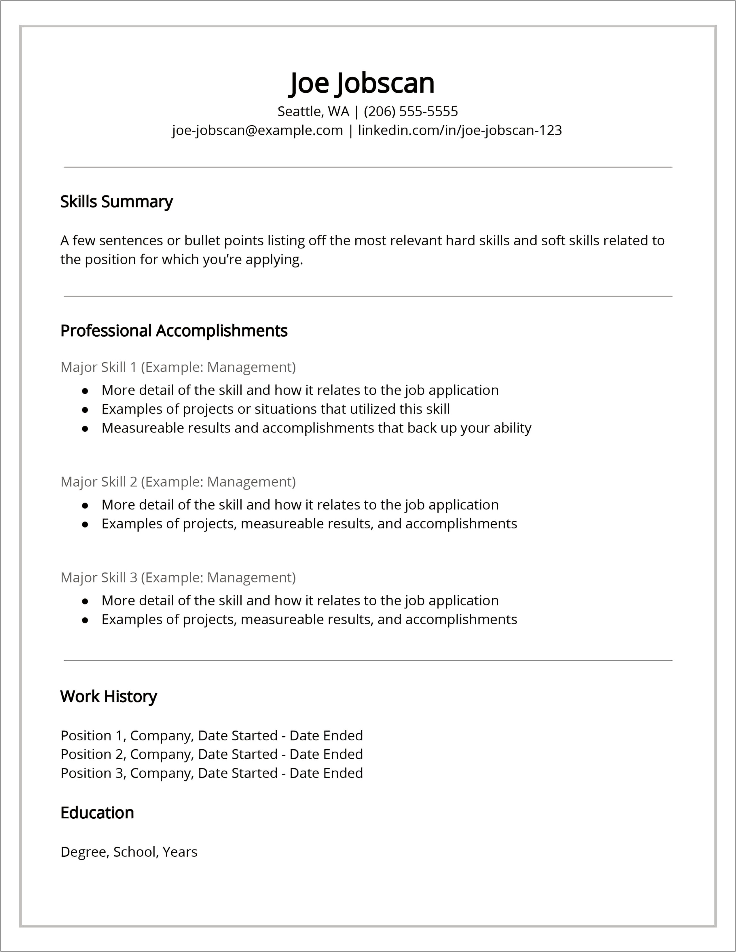 Sample Resume Applying For Any Position