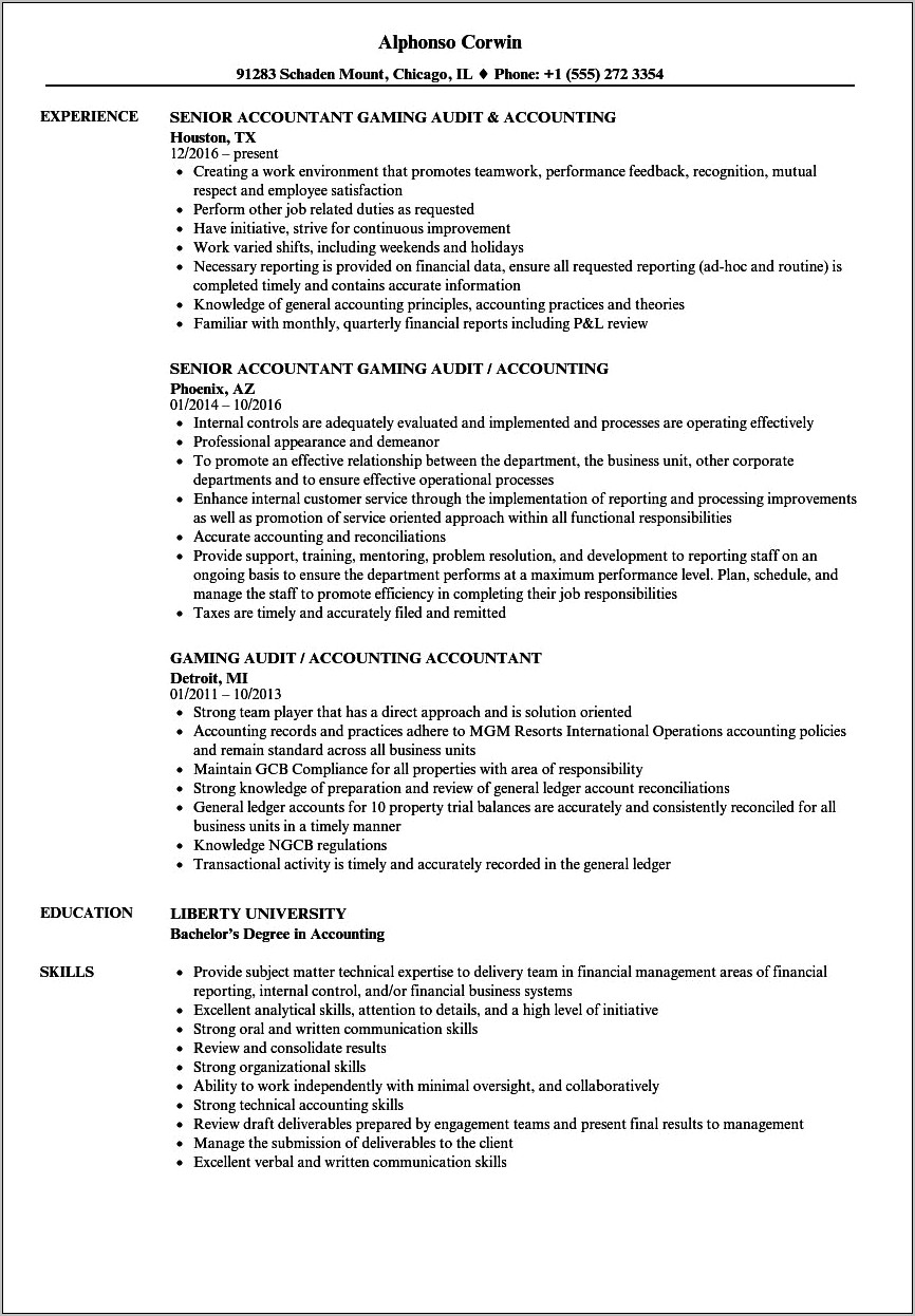 Sample Resume Big 4 Accounting Firm