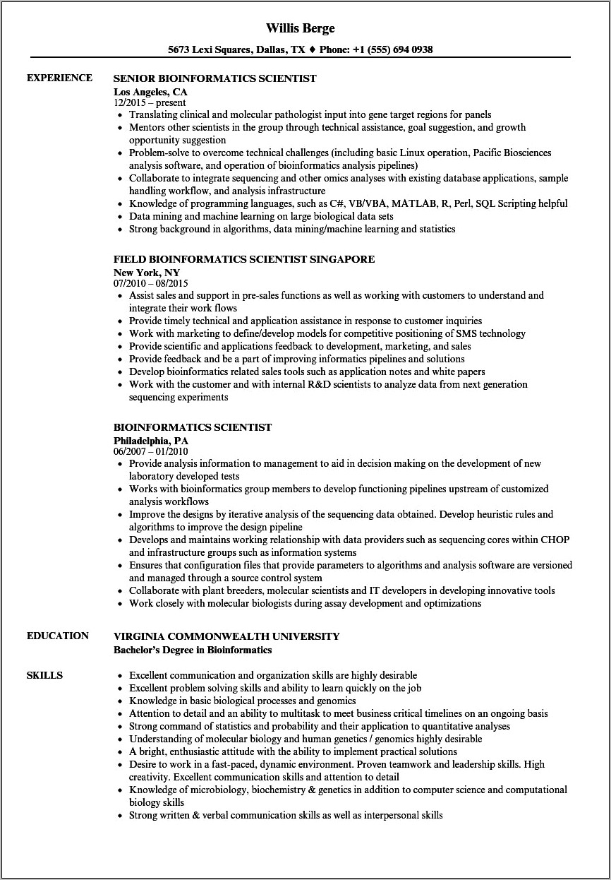 Sample Resume Cell And Genome Sience