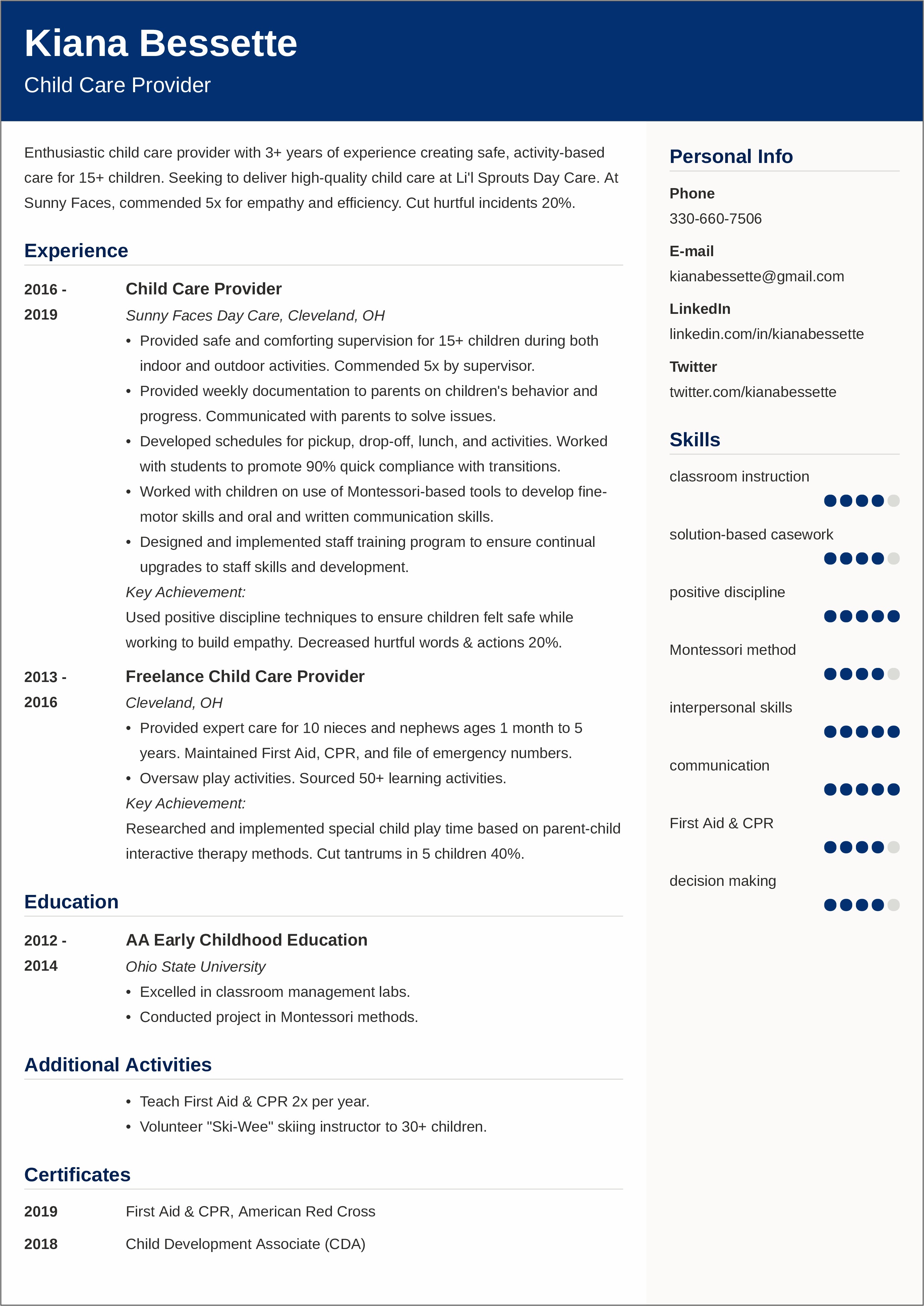 Sample Resume Child Care Worker Australia