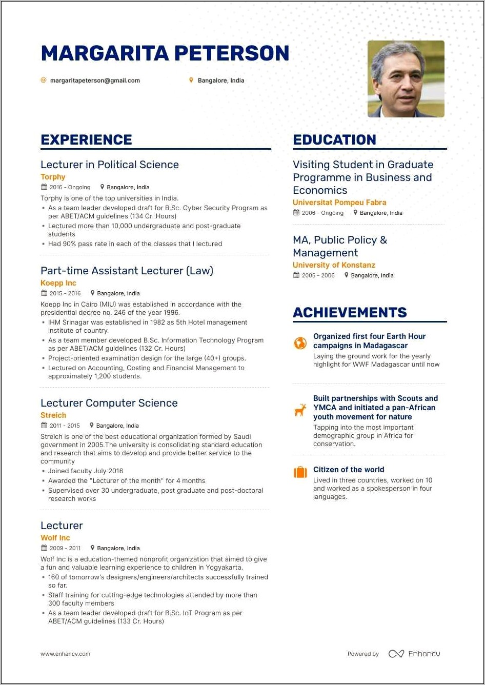 Sample Resume Computer Science Engineering Lecturer