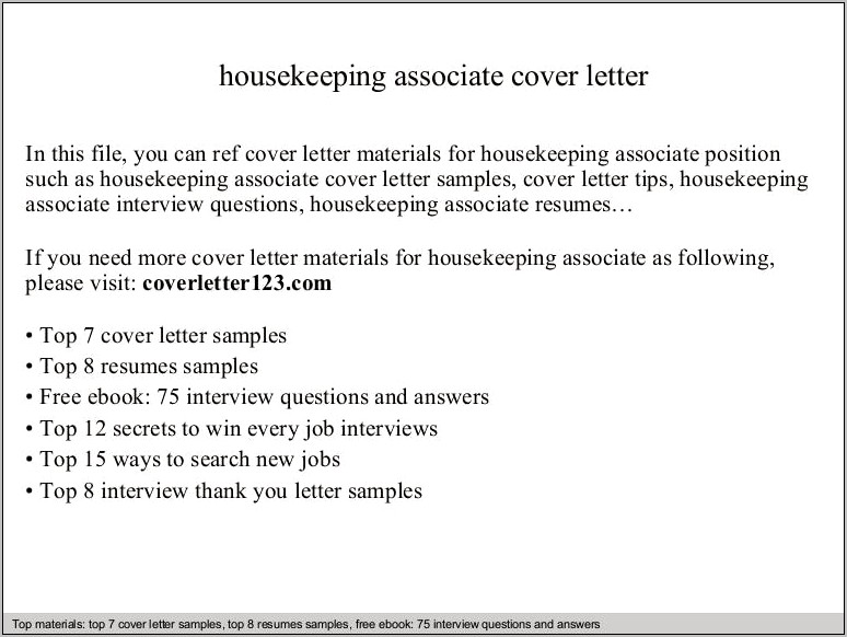 Sample Resume Cover Letter For Housekeeping