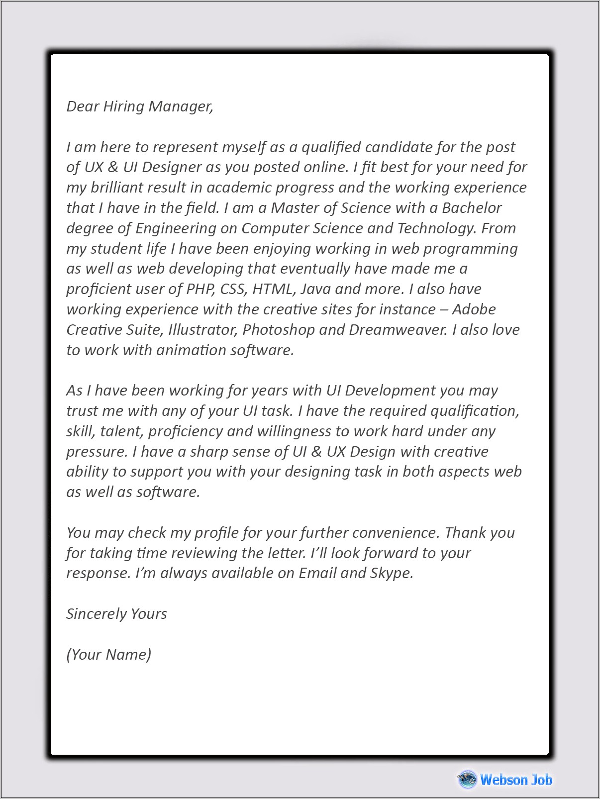 Sample Resume Cover Letter Ui Developer