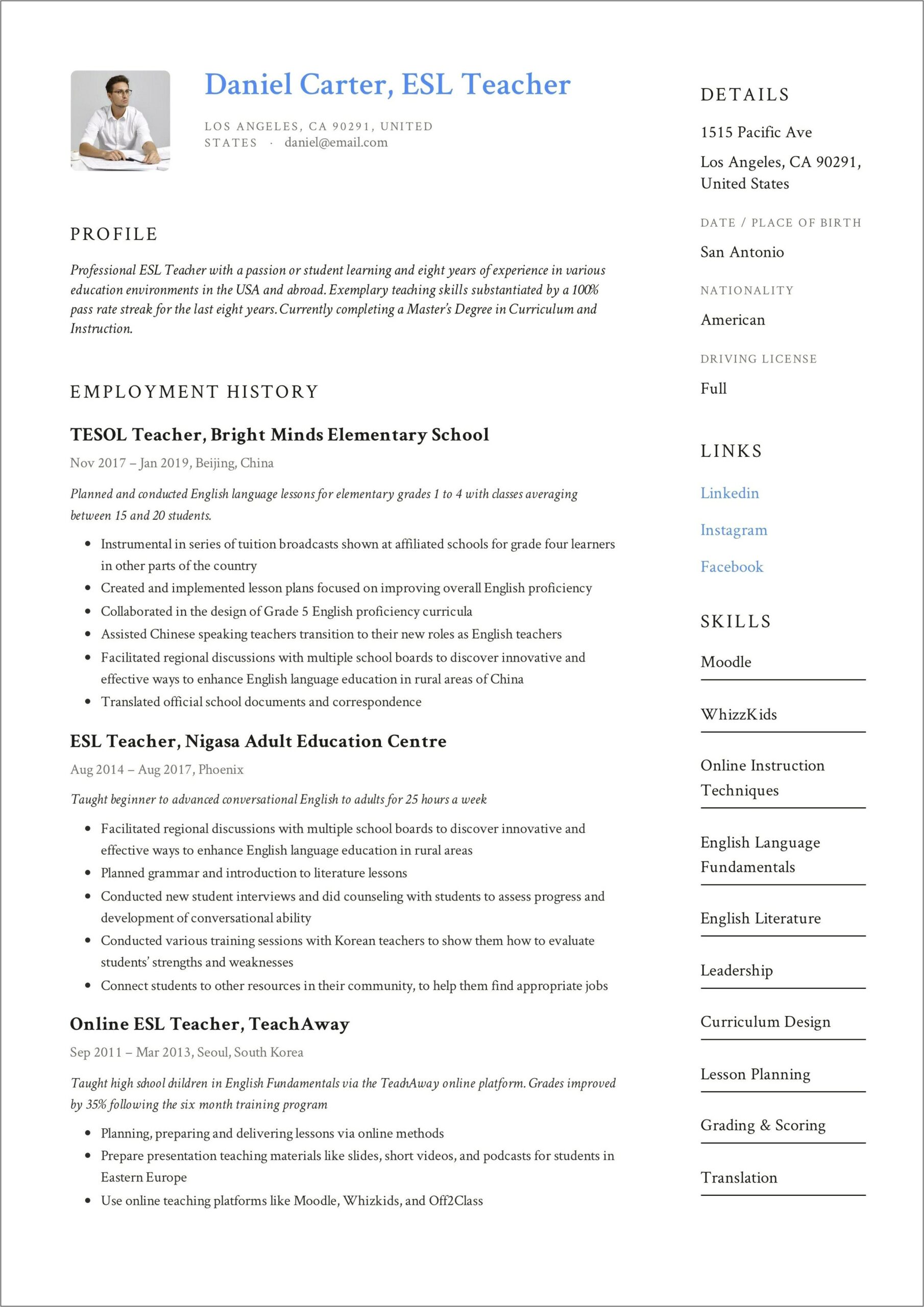Sample Resume Description Of Vip Kid Teacher