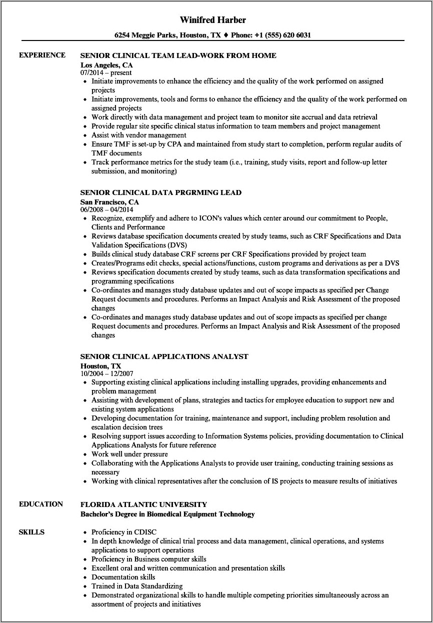 Sample Resume Director Of Clinical Operations