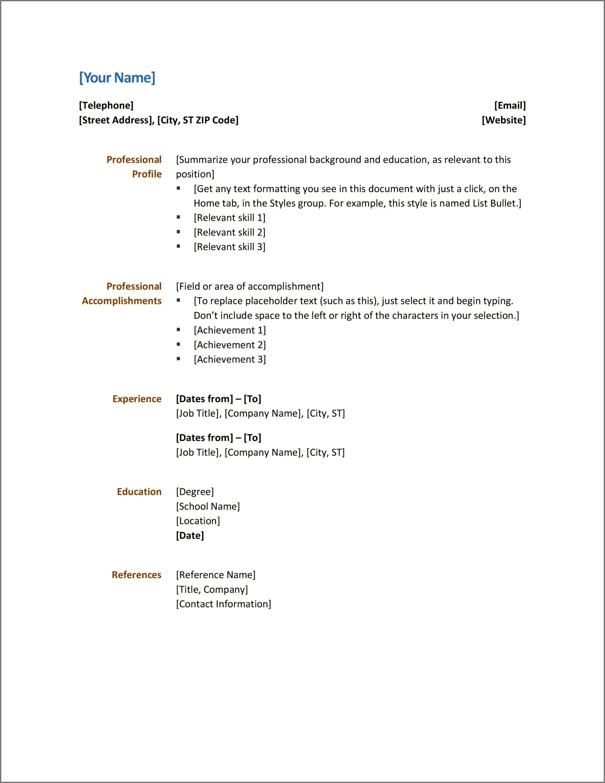 Sample Resume Download In Ms Word