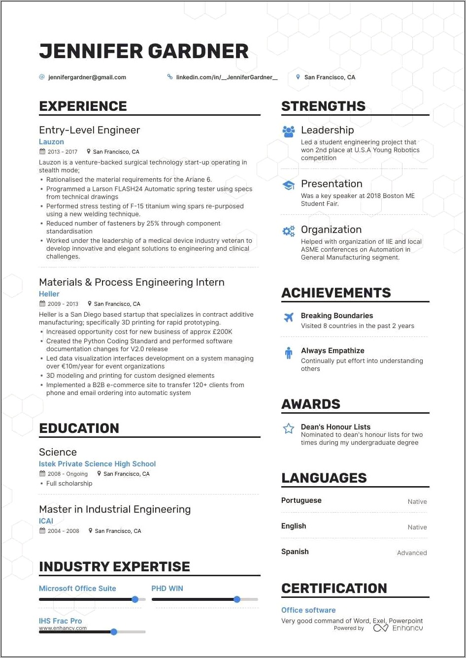 Sample Resume Engineer Entry Level