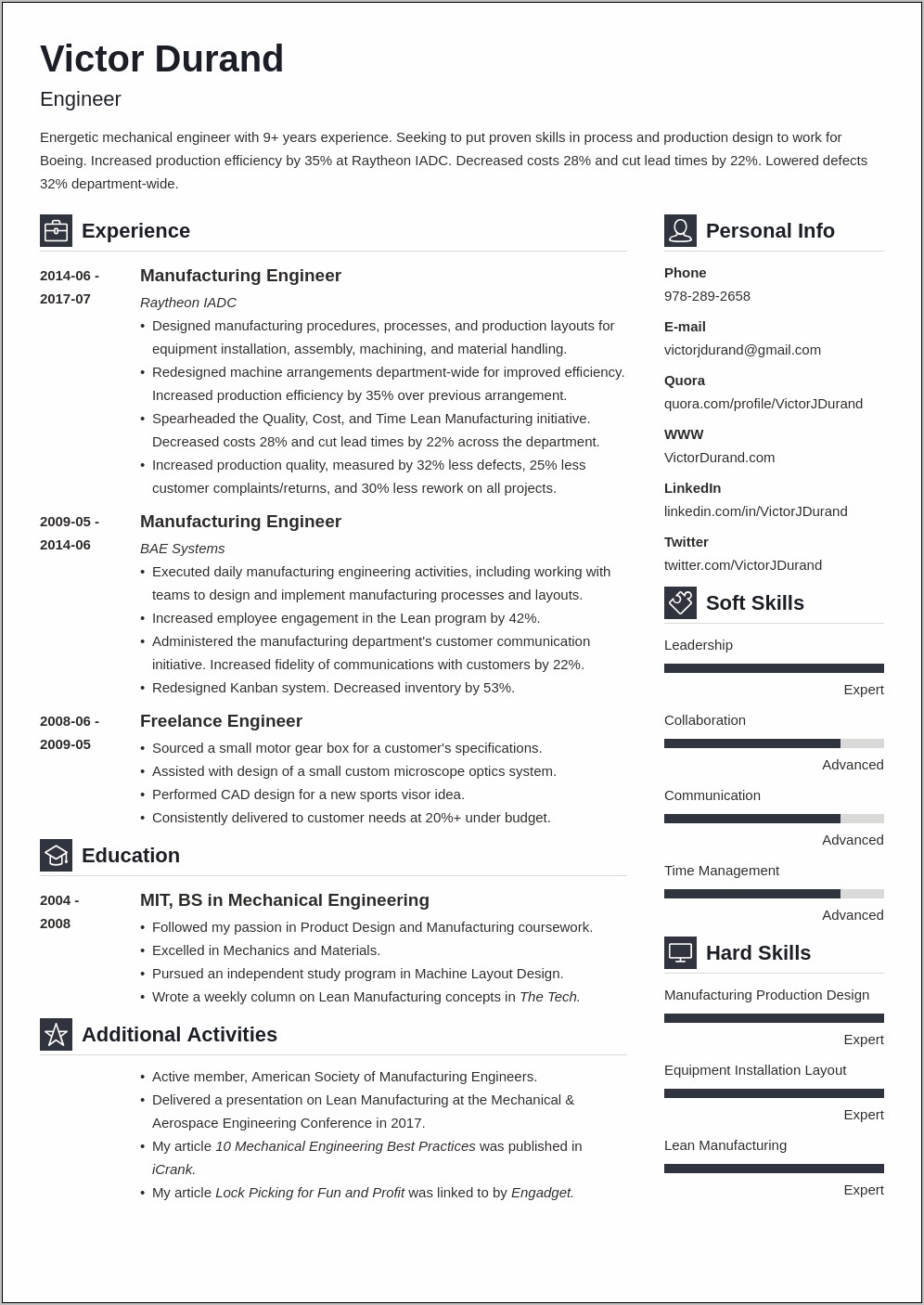 Sample Resume Entry Level Engineer