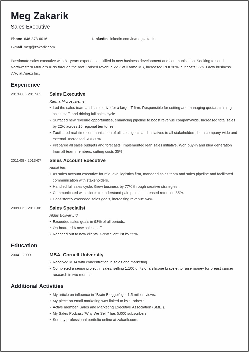 Sample Resume Finance Executive Experience 1 Yr