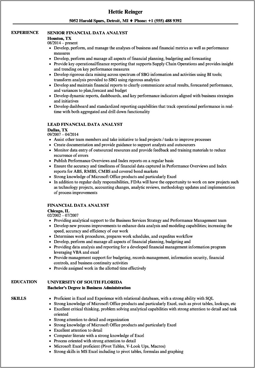 Sample Resume Financia Analys For A Banking
