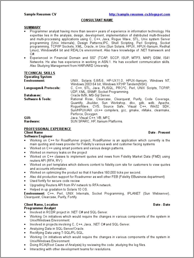Sample Resume For 1 Year Experience In C++