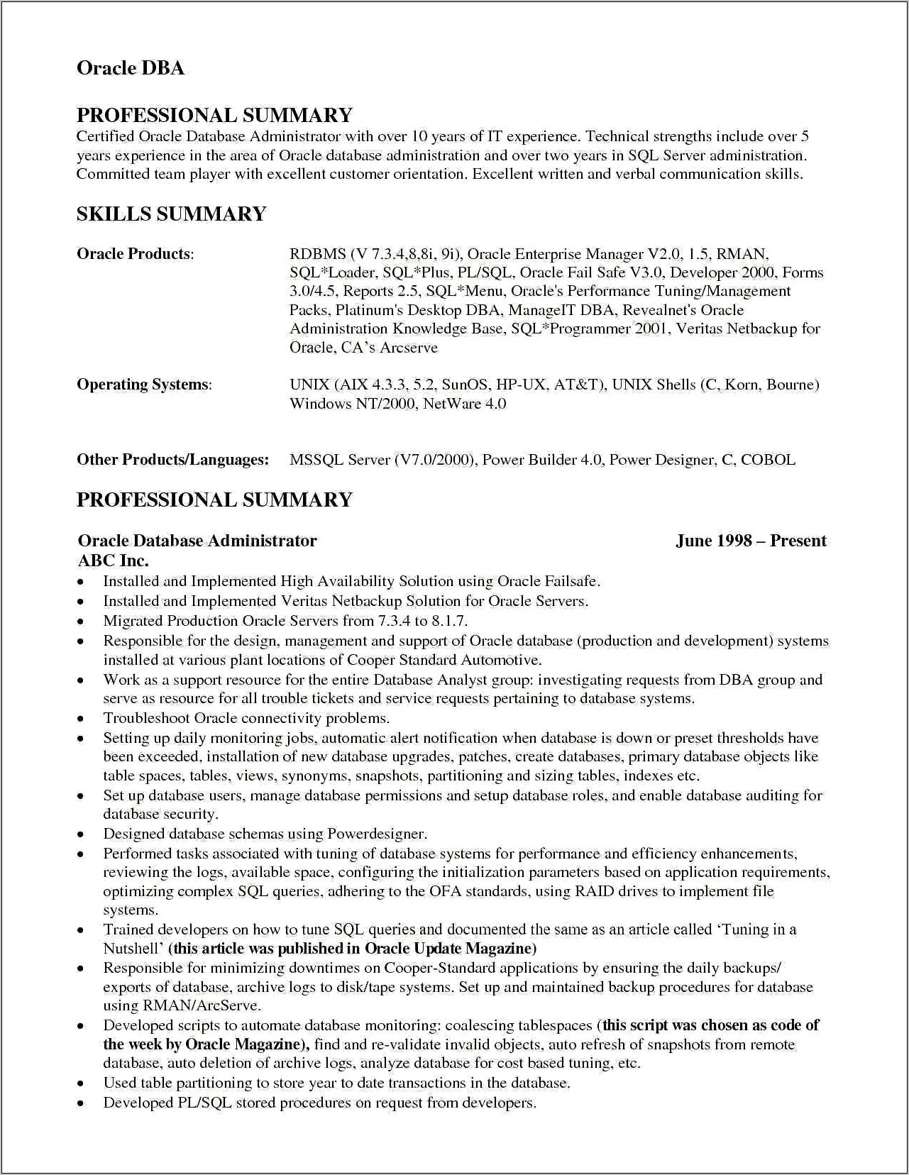 Sample Resume For 2 Years Experience In Unix