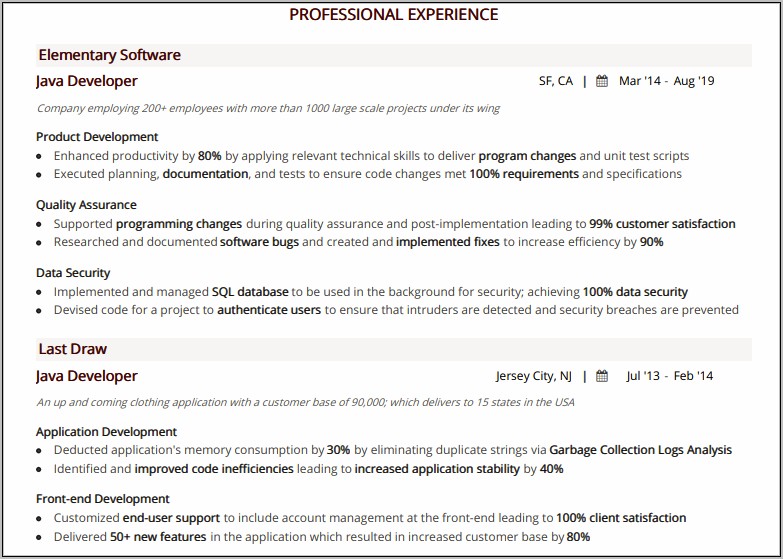 Sample Resume For 3 Years Experienced Java Developer