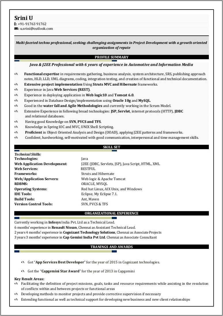Sample Resume For 6 Months Experience In Java