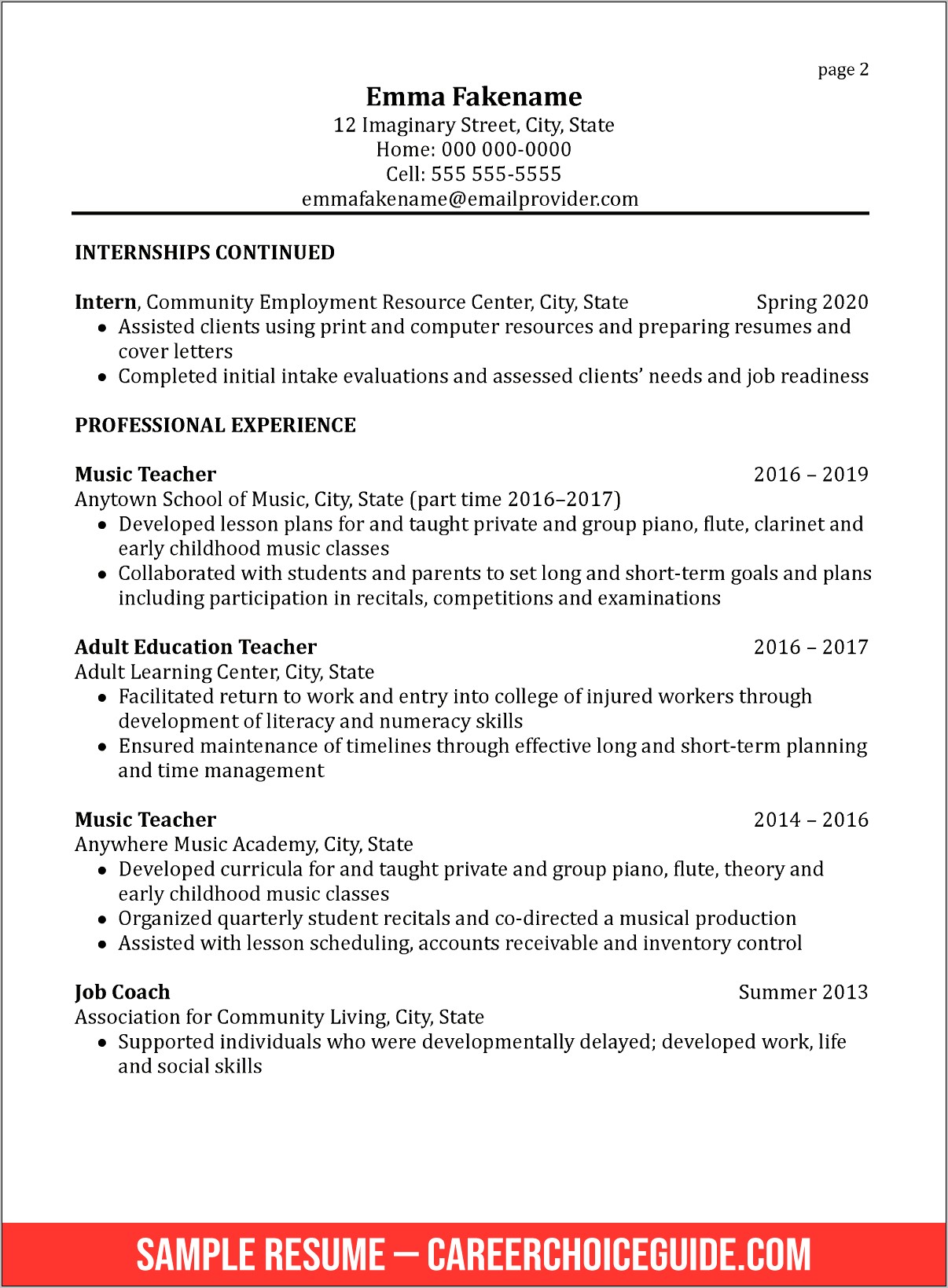 Sample Resume For A College Teaching Position