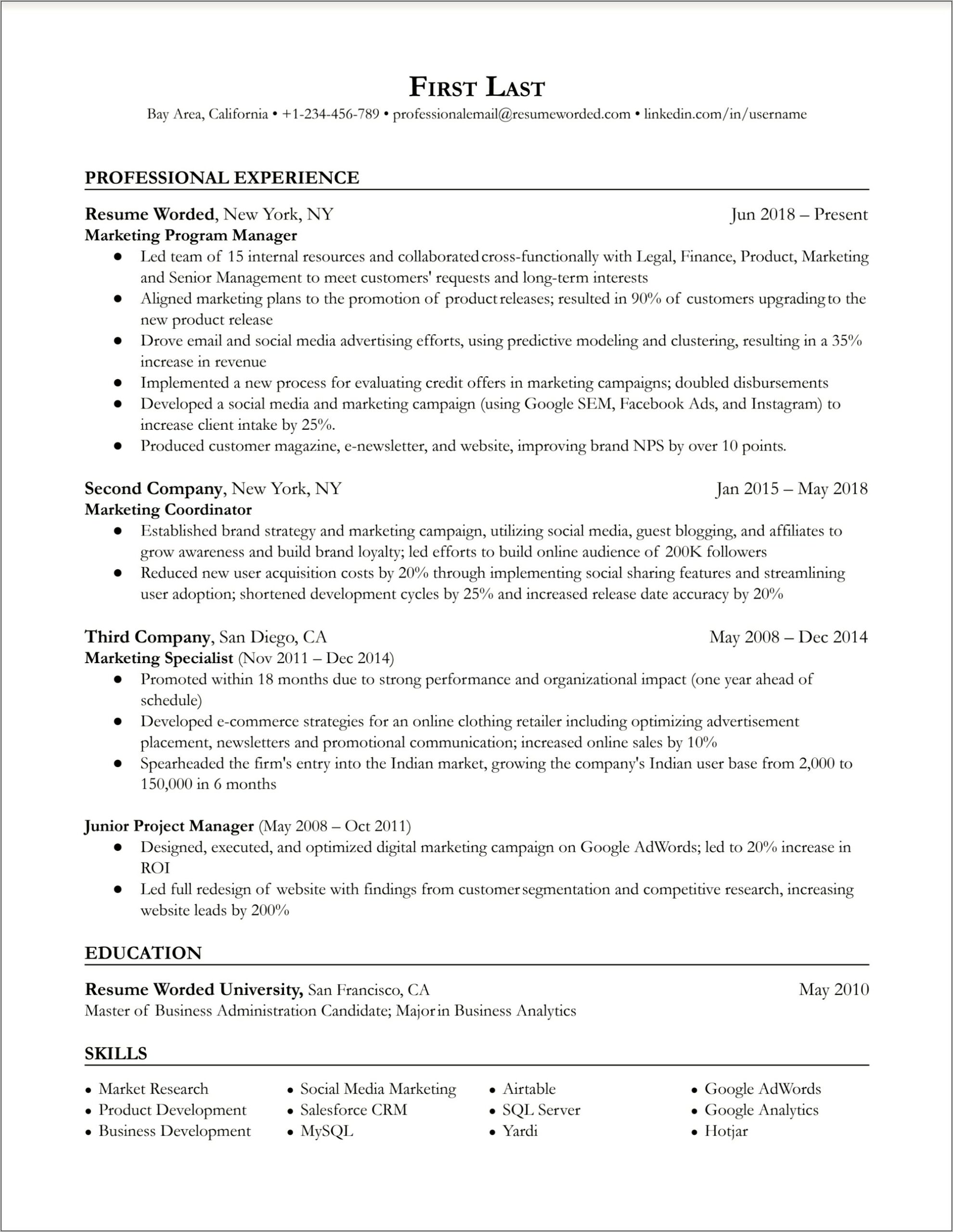 Sample Resume For A Marketing Research Recruiter