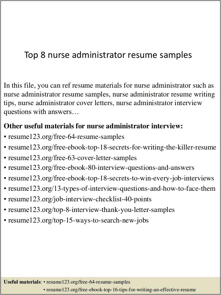 Sample Resume For A Nurse And Business Administrator