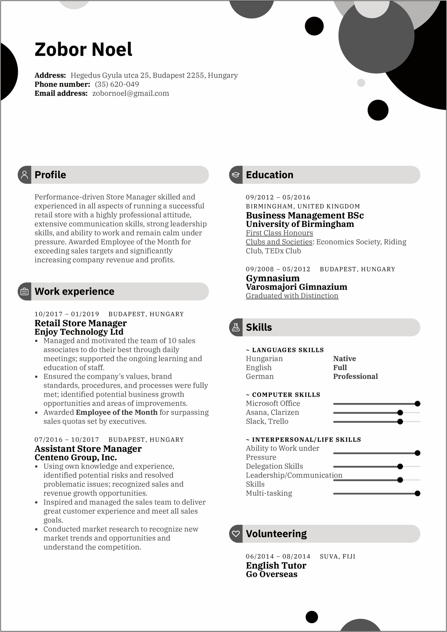 Sample Resume For A Retail Store Manager