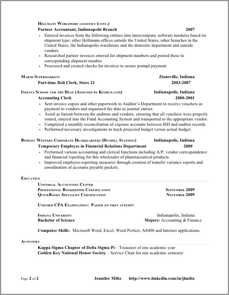Sample Resume For Accontant Job In Usa