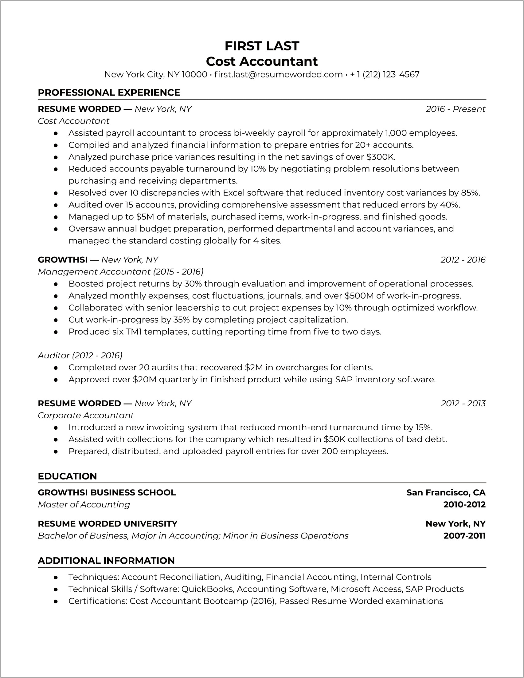 Sample Resume For Accounting Position With No Experience