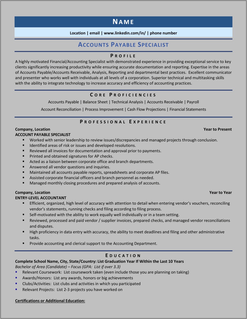 Sample Resume For Accounts Payable Specialist