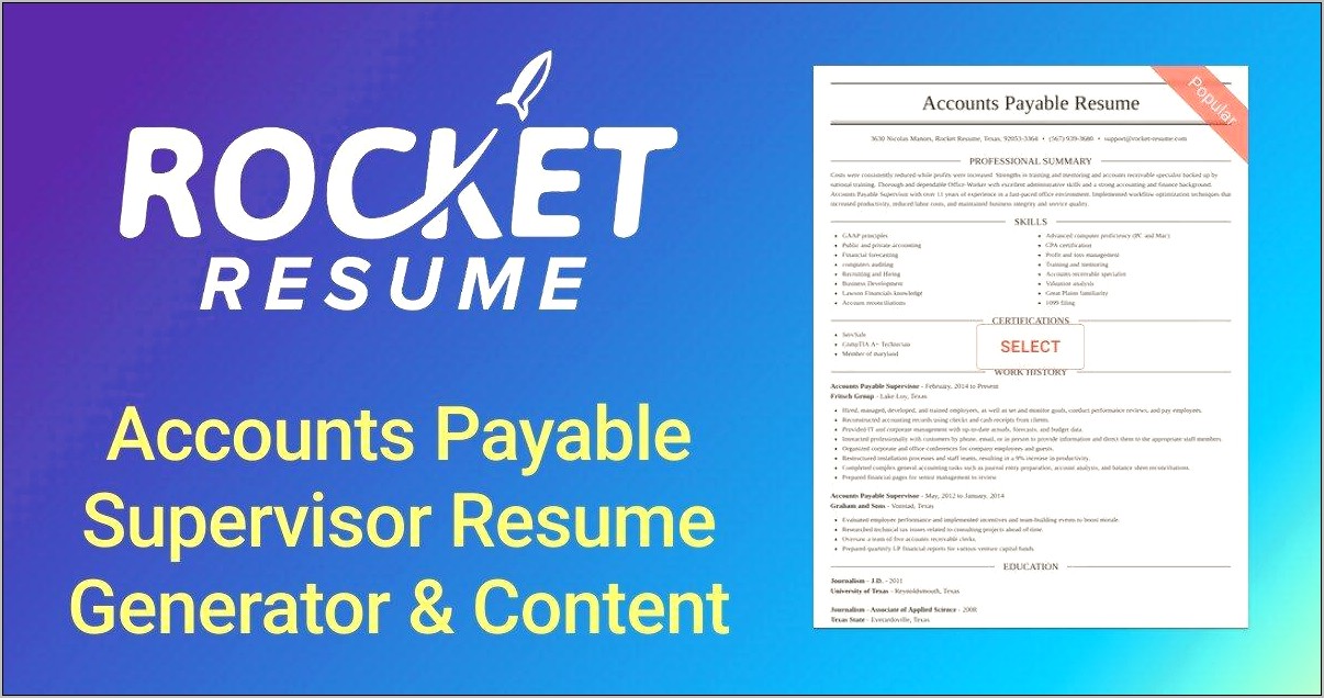 Sample Resume For Accounts Payable Supervisor