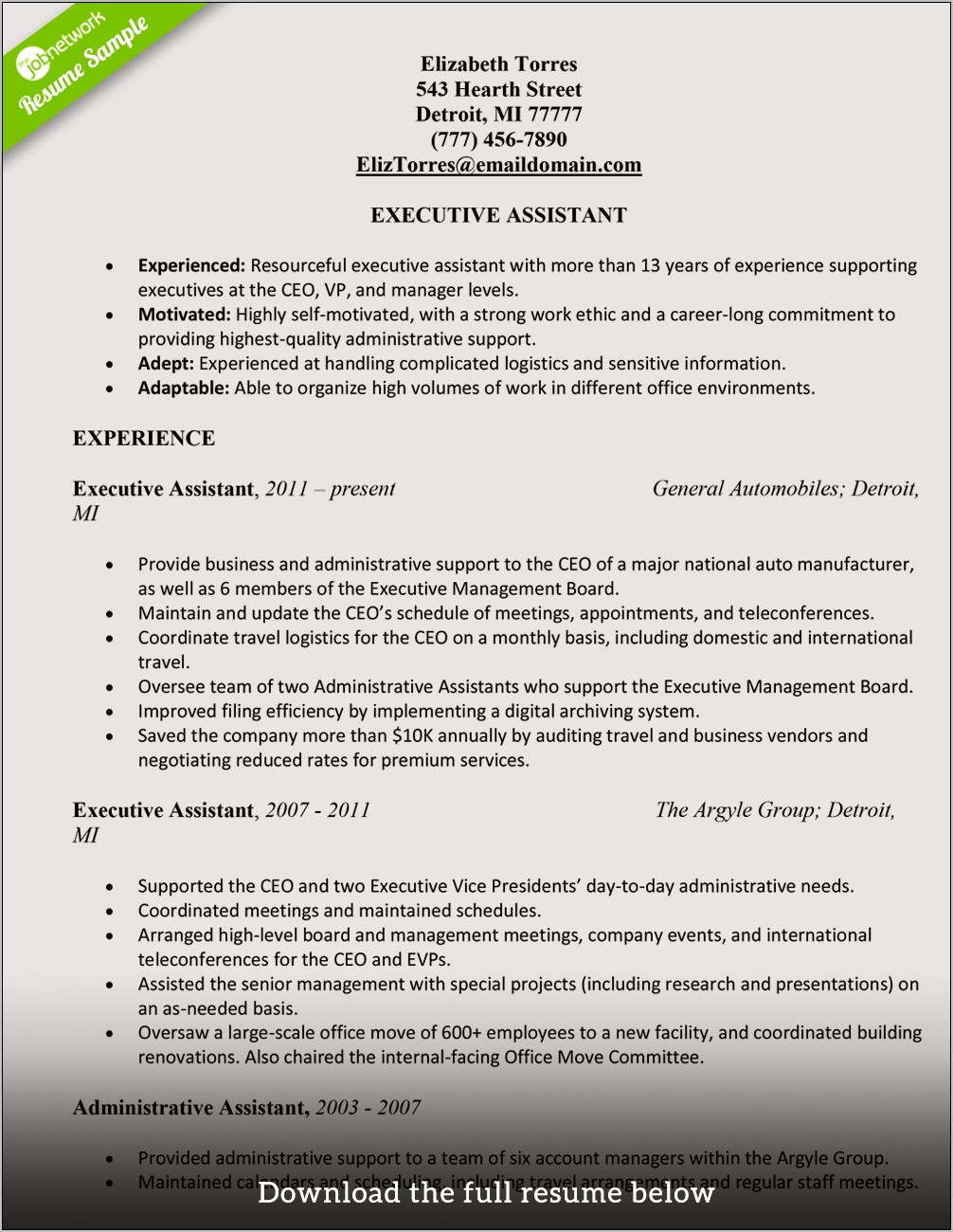 Sample Resume For Administrative Assistant And Customer Service